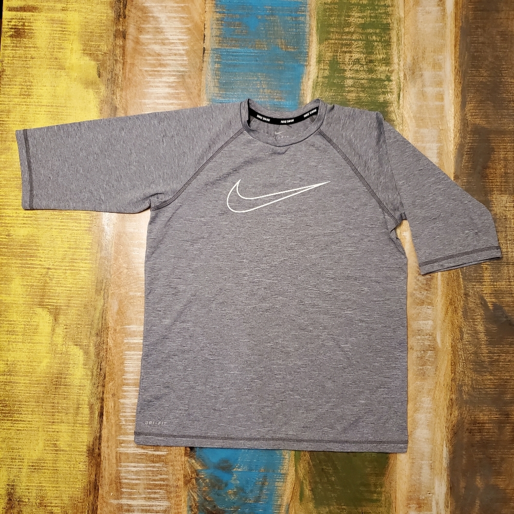 Nike, Dri-Fit, Raglan-style Rash Guard, Gray / Grey Swim Shirt - Boys sz Lg
